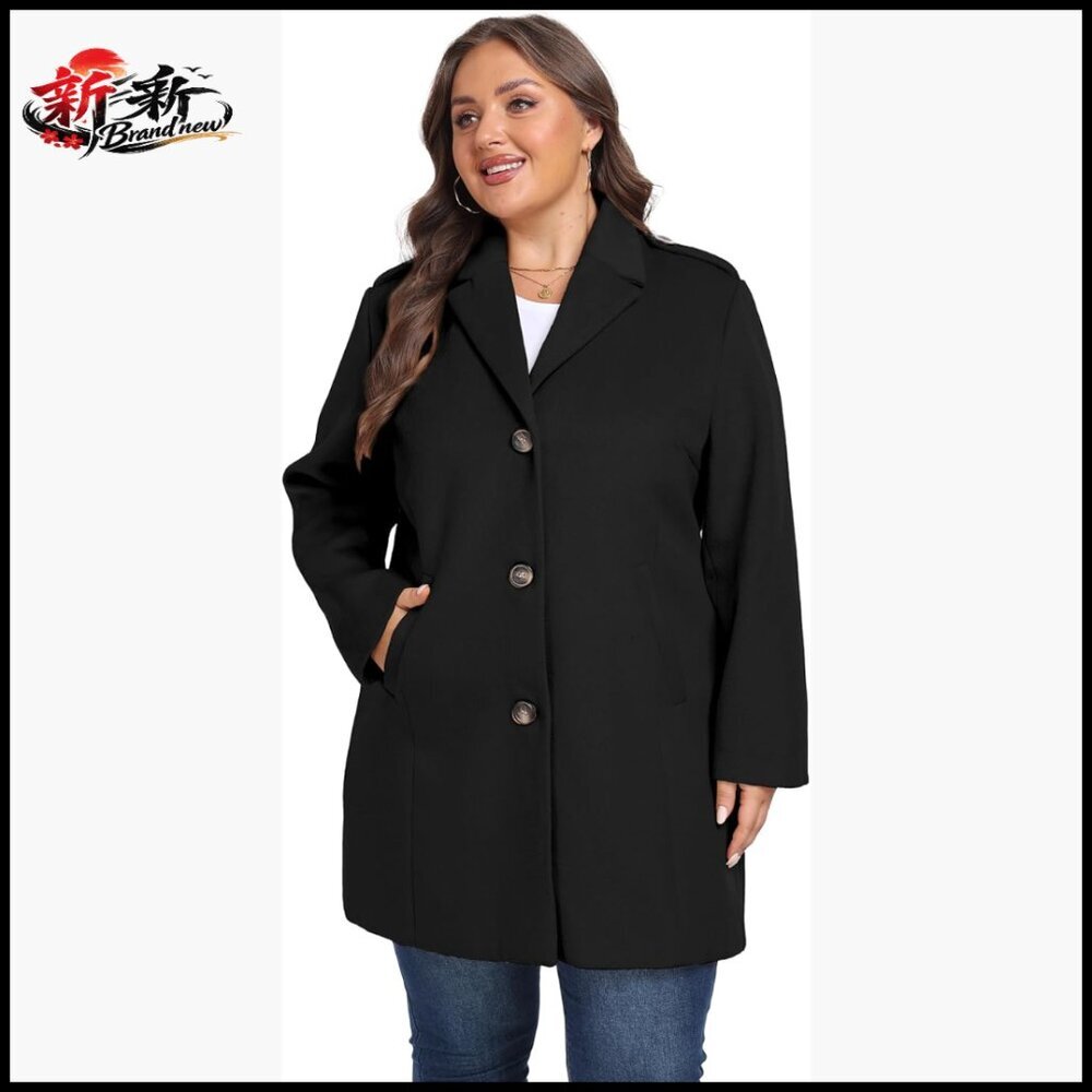 Plus Size Pea Coat Oversized Notched Lapel Jacket Polyester